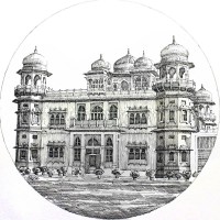 Rauf Mughal, Untitled, 18 x 18 Inch, Pen & Ink on Paper, Cityscap Painting, AC-RFM-004